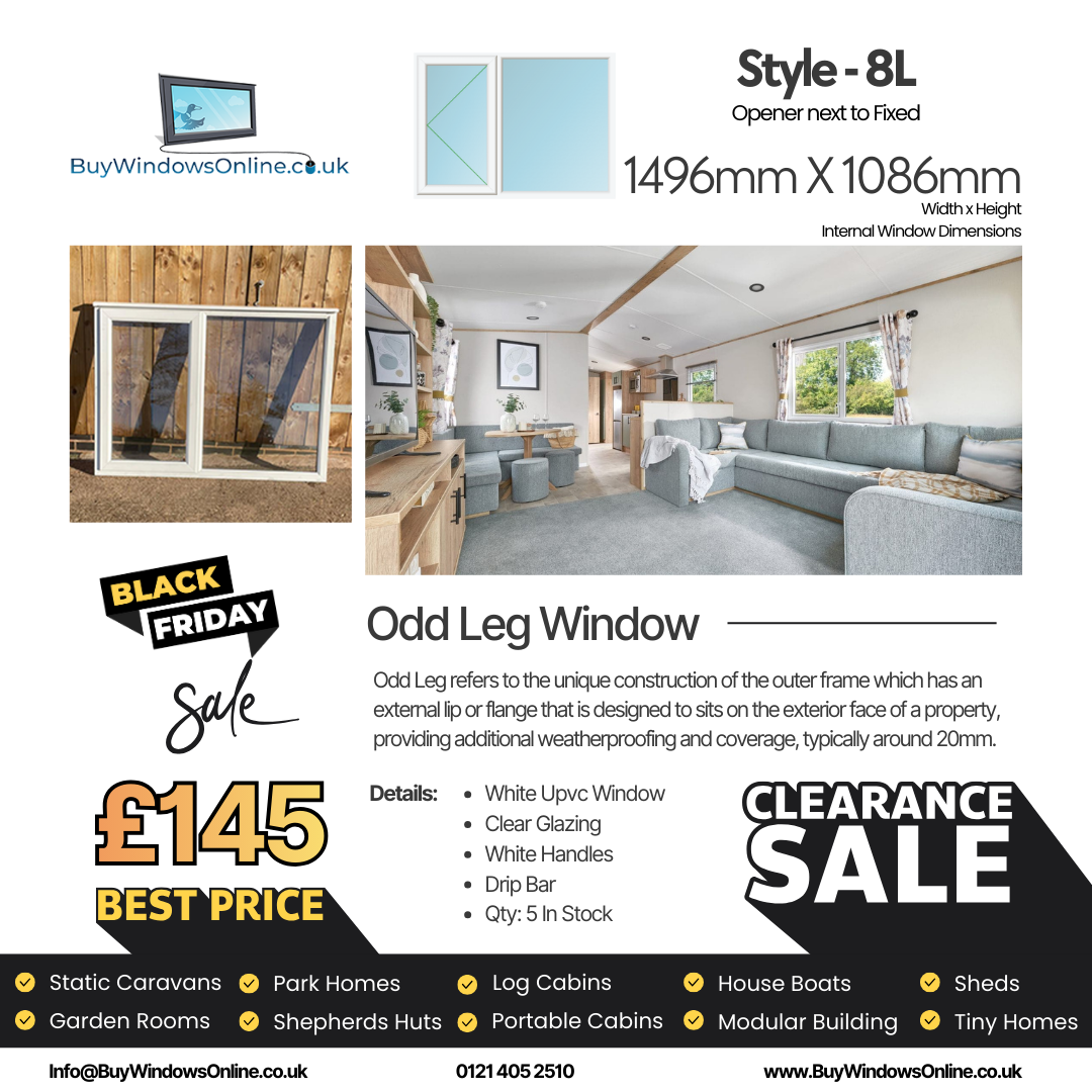 White Odd Leg Upvc Window - Style 8L - Opener Next To Fixed - Clear - 1496mm X 1086mm