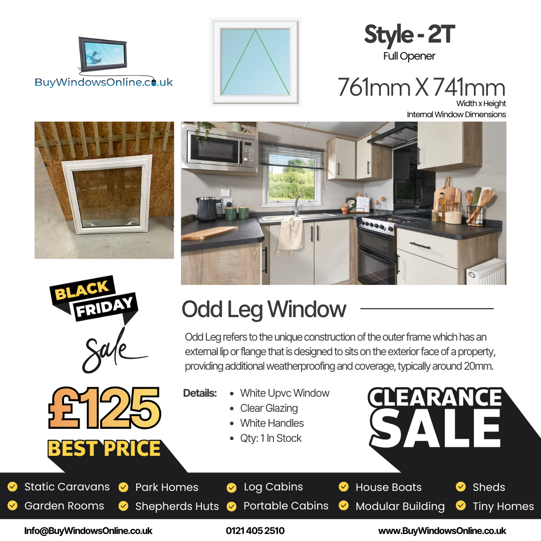 White Odd Leg Upvc Window - Style 2T - Full Opener - Clear - 761mm X 741mm