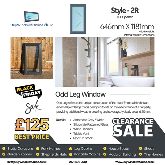 Anthracite Grey On White Odd Leg Upvc Window - Style 2R - Full Opener - Stippolyte - TV - 646mm X 1181mm