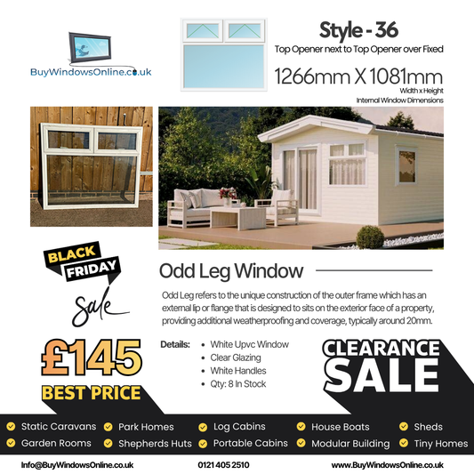 White Odd Leg Upvc Window - Style 36T - Top Opener Next To Top Opener Over Fixed - Clear - 1266mm X 1081mm
