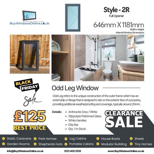 Anthracite Grey On White - Odd Leg Upvc Window - Style 2R - Full Opener - Stippolyte - WB - 646mm X 1181mm