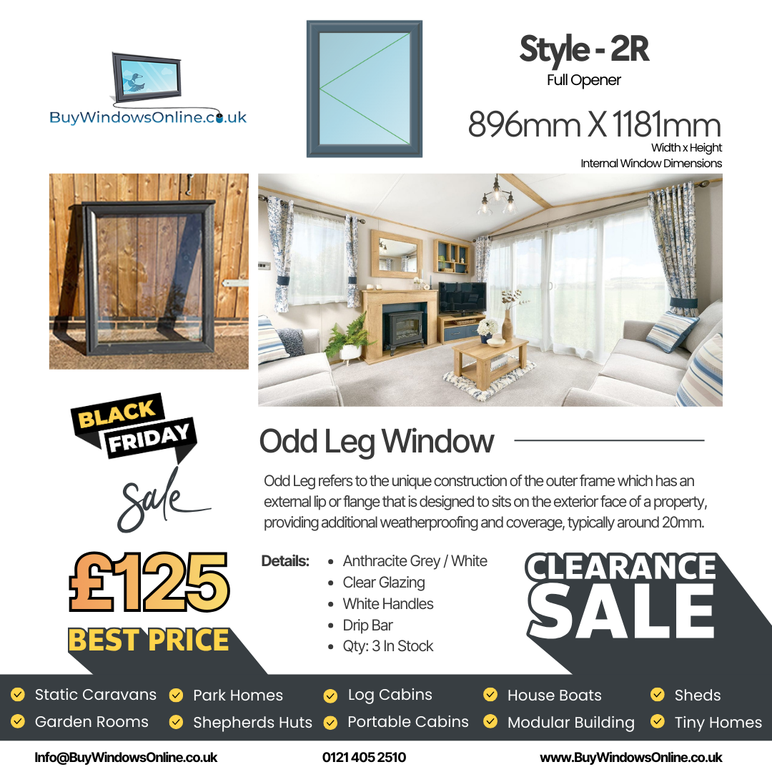 Anthracite Grey On White - Odd Leg Upvc Window - Style 2R - Full Opener - Clear - 896mm X 1181mm