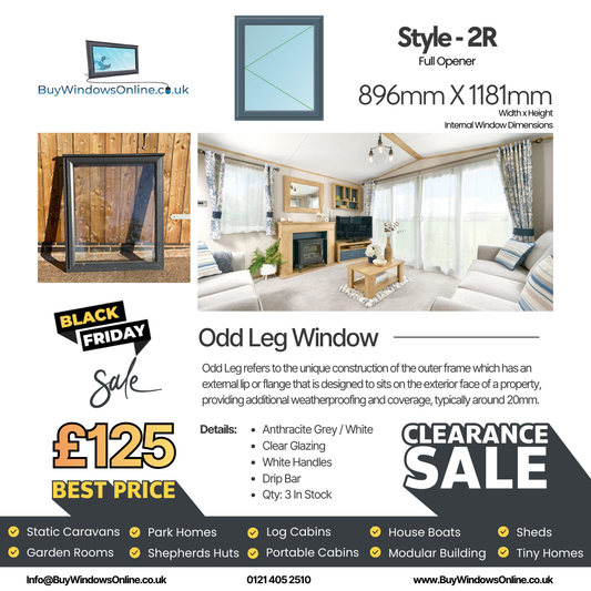 Anthracite Grey On White - Odd Leg Upvc Window - Style 2R - Full Opener - Clear - 896mm X 1181mm