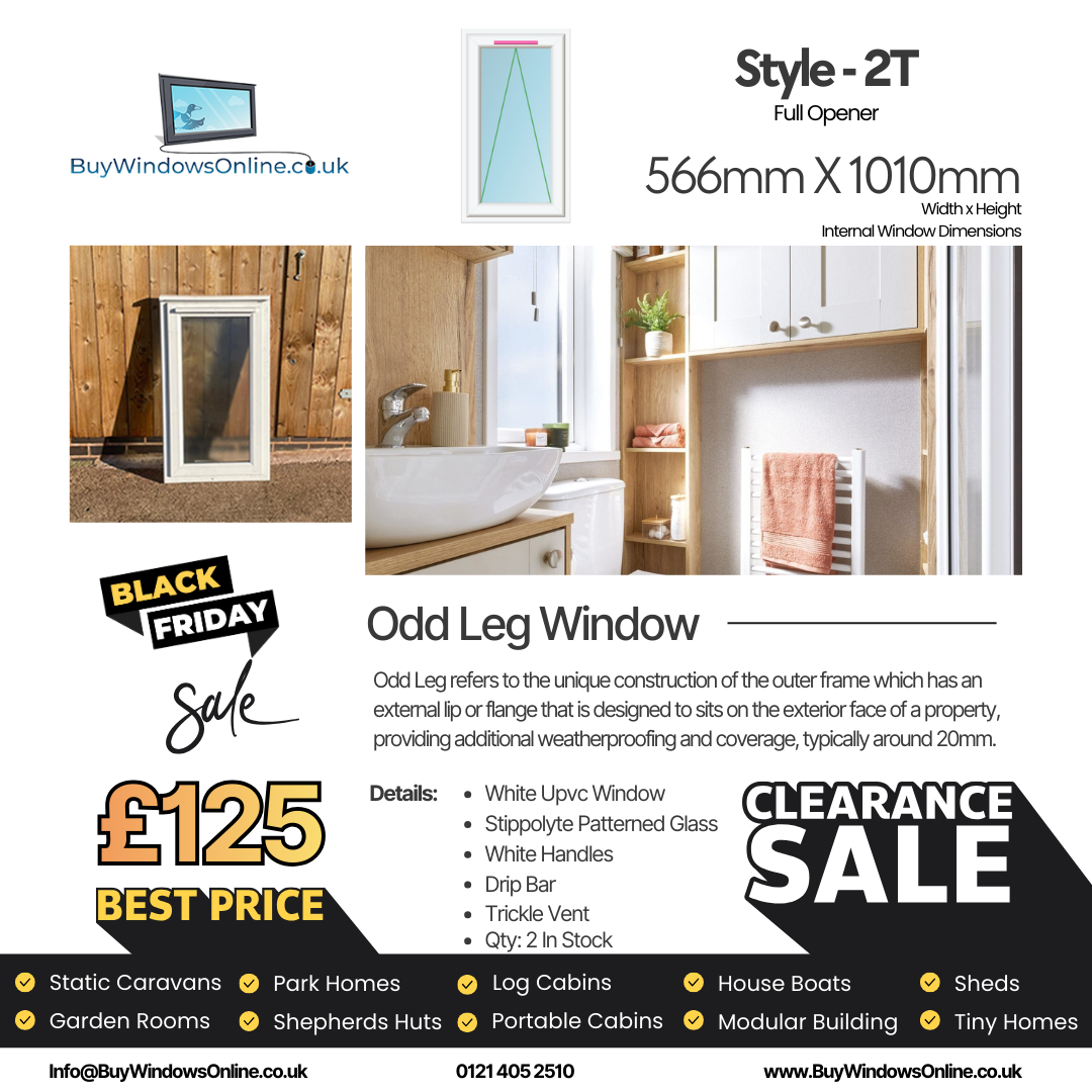 White Odd Leg Upvc Window - Style 2T - Full Opener - Stippolyte - 566mm X 1010mm
