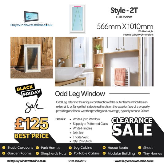White Odd Leg Upvc Window - Style 2T - Full Opener - Stippolyte - 566mm X 1010mm