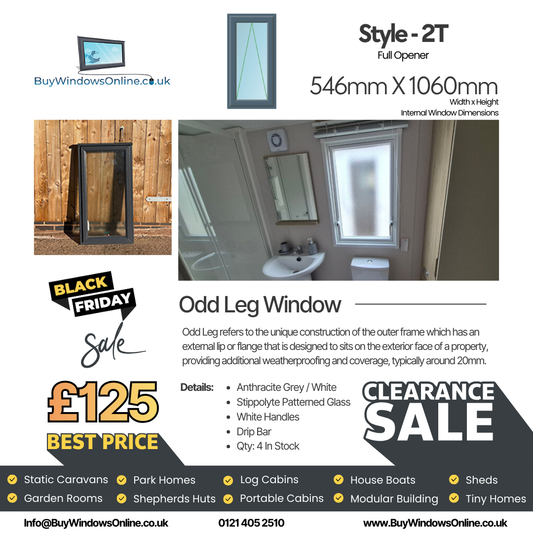 Anthracite Grey On White Odd Leg Upvc Window - Style 2T - Full Opener - Stippolyte - 546mm X 1060mm
