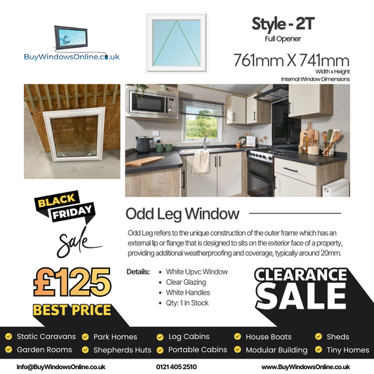 White Odd Leg Upvc Window - Style 2T - Full Opener - Clear - 761mm X 741mm