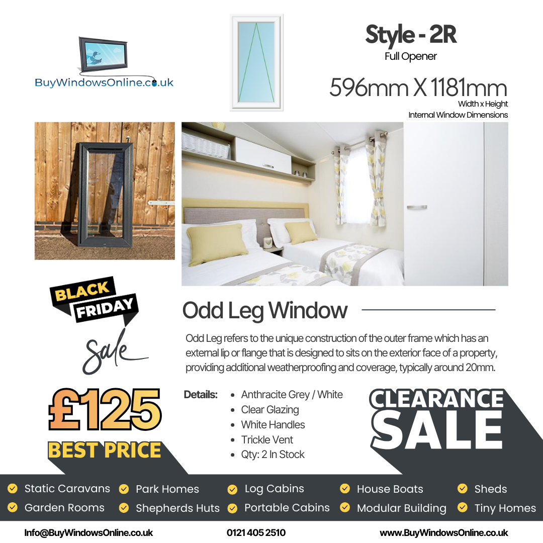 Anthracite Grey On White Odd Leg Upvc Window - Style 2R - Full Opener - Clear - 596mm X 1181mm