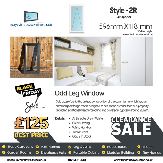 Anthracite Grey On White Odd Leg Upvc Window - Style 2R - Full Opener - Clear - 596mm X 1181mm