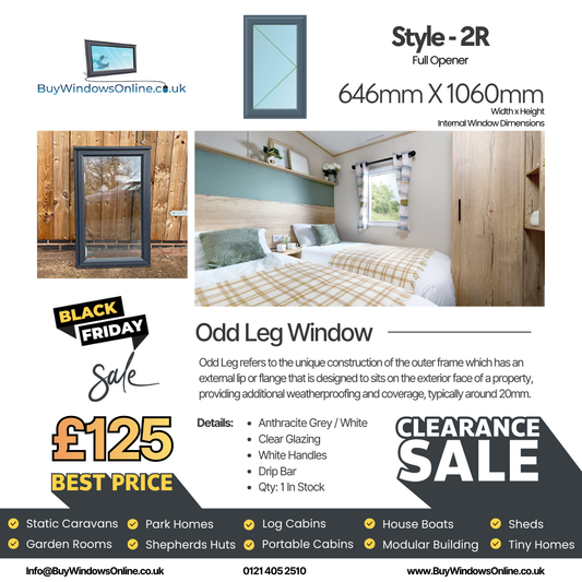 Anthracite Grey On White Odd Leg Upvc Window - Style 2R - Full Opener - Clear - 646mm X 1060mm