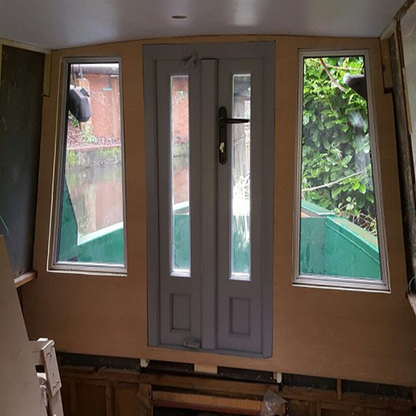 Narrowboat Doors - Double - Midrail - Top Glass and Bottom Panel