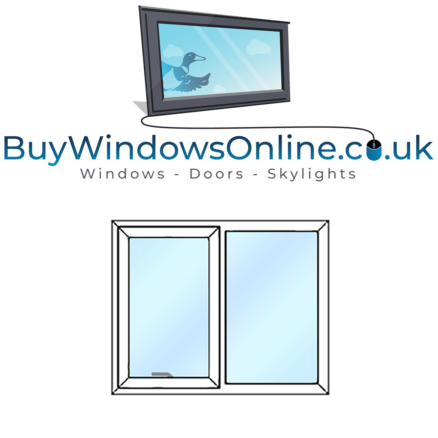 Style 8 – Opener next to Fixed – 1290mm wide x 1080mm high - White – Clear Glass – Slimline Odd Leg Window